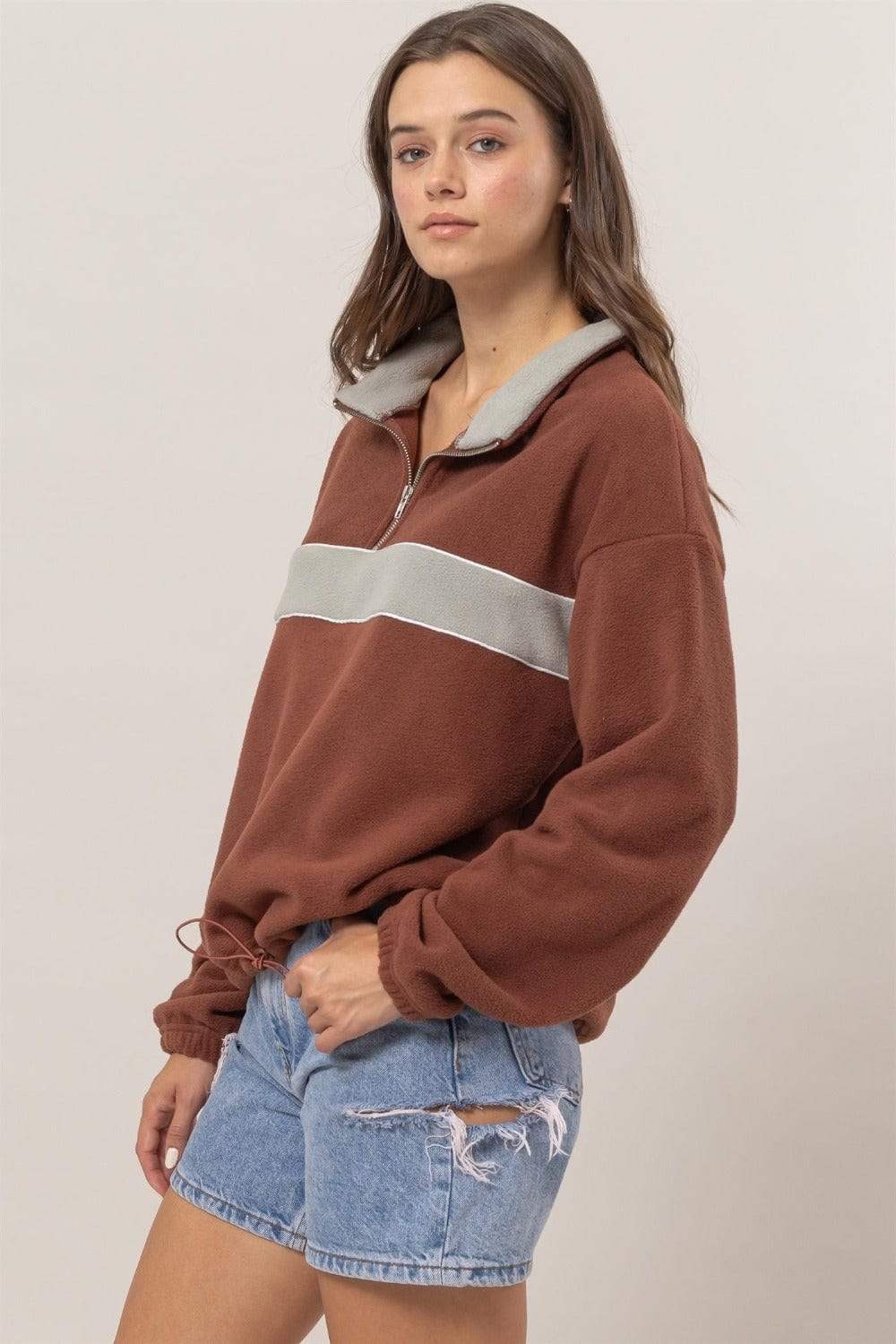 HYFVE Fleece Color Block Half Zip Sweatshirt - Trendsi - Flyclothing LLC