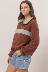 HYFVE Fleece Color Block Half Zip Sweatshirt - Trendsi - Flyclothing LLC