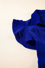 Ruffled Short Sleeve Collared V Neck Tiered Midi Dress - Trendsi - Flyclothing LLC