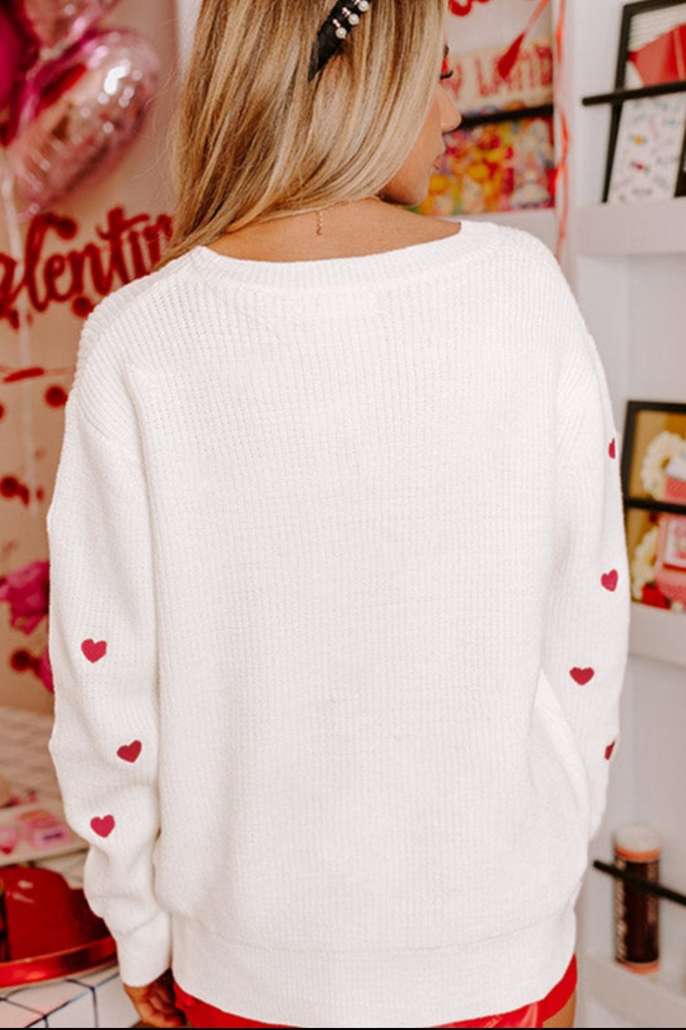 Heart Round Neck Long Sleeve Sweater - Trendsi