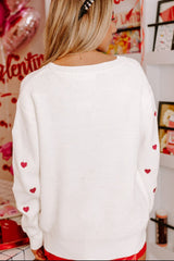 Heart Round Neck Long Sleeve Sweater - Trendsi