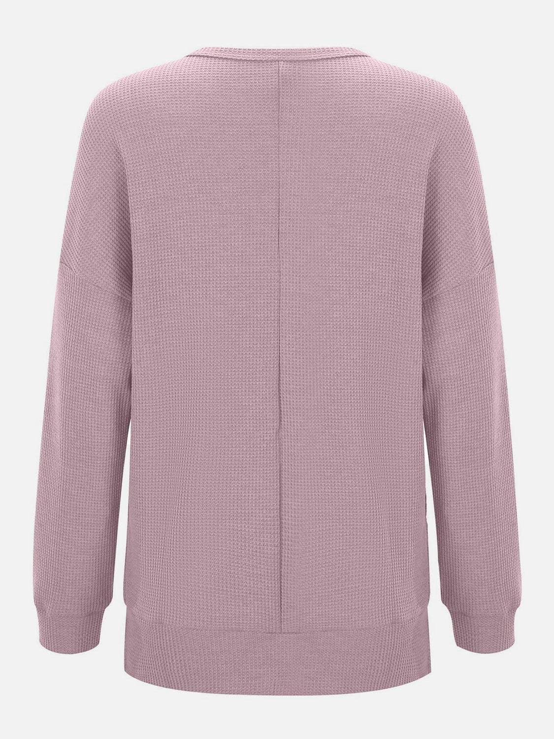 Side Slit Round Neck Long Sleeve T-Shirt - Trendsi - Flyclothing LLC