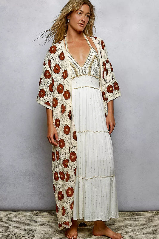 POL Open Front Floral Crochet Longline Cardigan - Trendsi - Flyclothing LLC