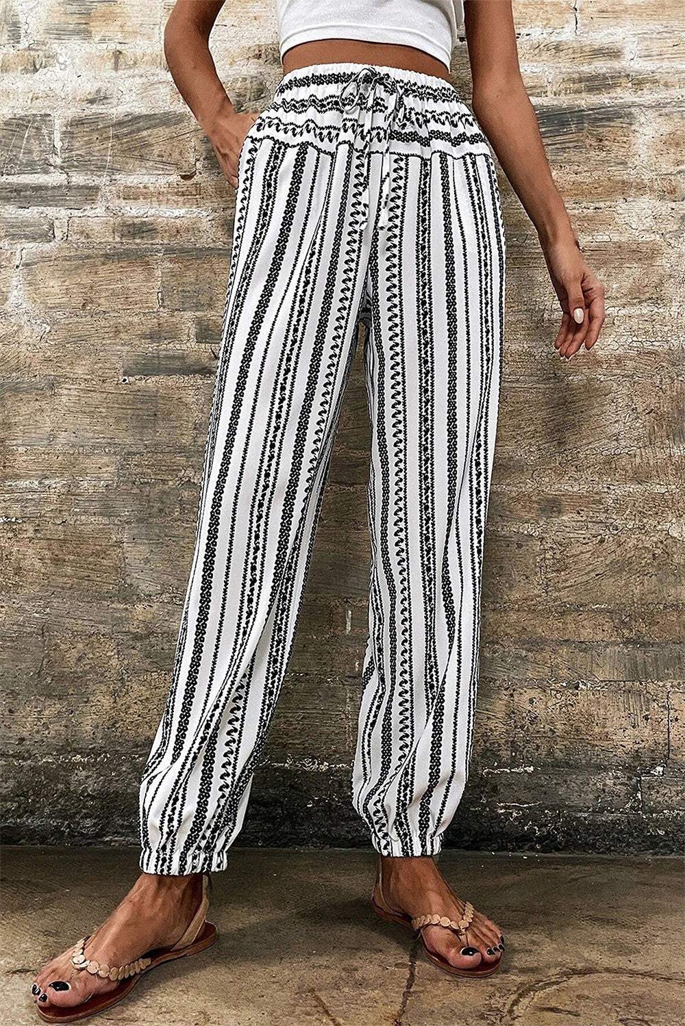 Printed Elastic Waist Pants - Trendsi - Flyclothing LLC