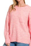 Zenana Melange Hi-low Hem Round Neck Sweater - Trendsi