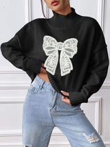 Bow Turtleneck Long Sleeve Sweater - Trendsi - Flyclothing LLC