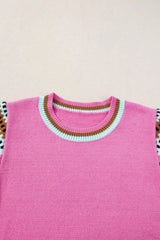 Contrast Short Sleeves Round Neck Sweater - Trendsi - Flyclothing LLC