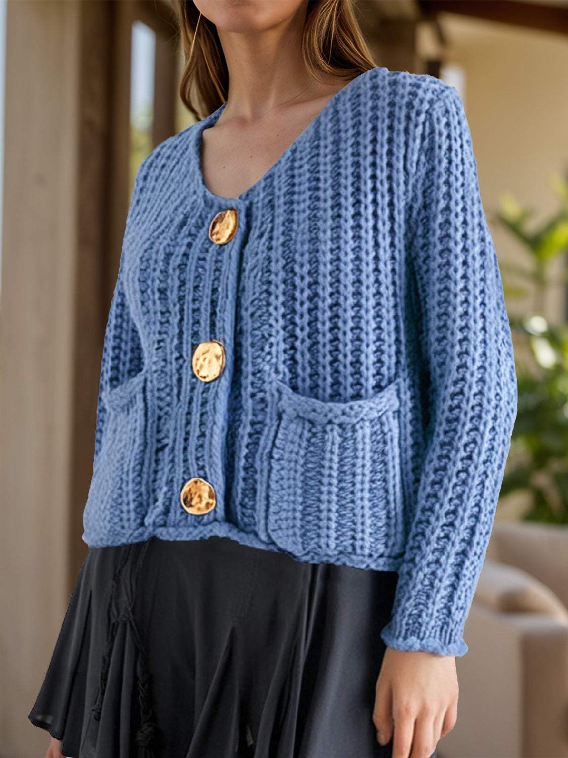 Button Down Long Sleeve Cardigan - Trendsi - Flyclothing LLC