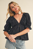 Aemi + Co Eyelet Embroidered V-Neck Half Sleeve Peplum Blouse - Trendsi
