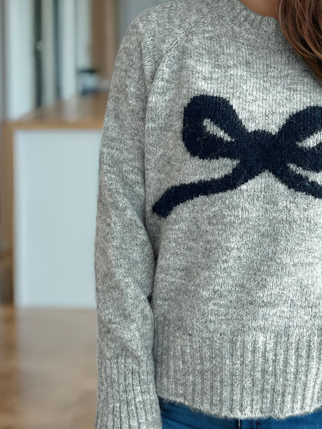 Bow Round Neck Long Sleeve Sweater - Trendsi