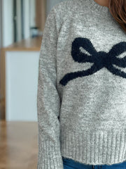 Bow Round Neck Long Sleeve Sweater - Trendsi