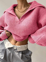 Johnny Collar Long Sleeve Sweater - Trendsi - Flyclothing LLC