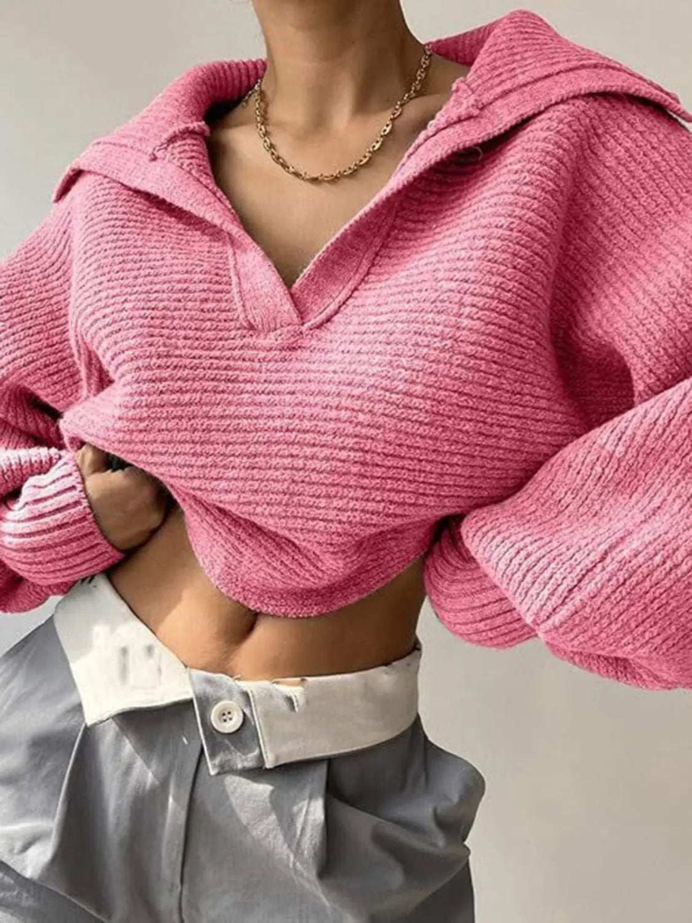 Johnny Collar Long Sleeve Sweater - Trendsi - Flyclothing LLC