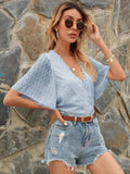 Lace Detail V-Neck Siwss Dot Blouse - Trendsi - Flyclothing LLC