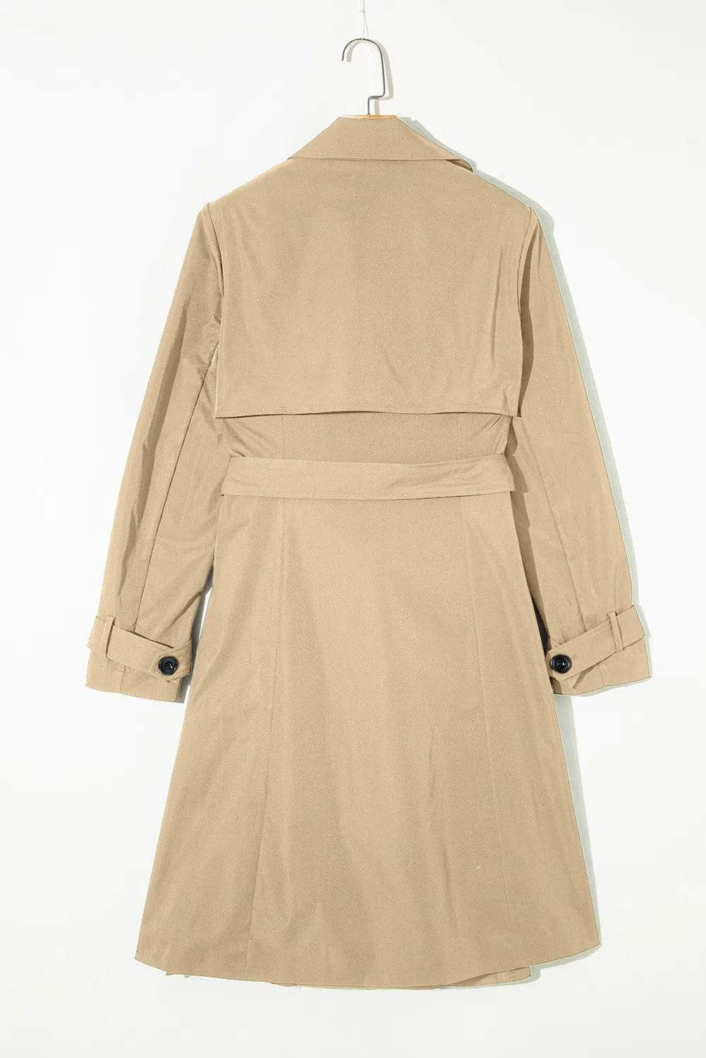 Collared Neck Tie Waist Buttoned Long Sleeve Trench Coat - Trendsi - Flyclothing LLC