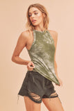 Aemi + Co Ribbed Tie-Dye Round Neck Tank - Trendsi