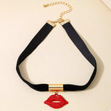 Rhinestone Lip Earrings and Necklace Jewelry Set - Trendsi - Flyclothing LLC