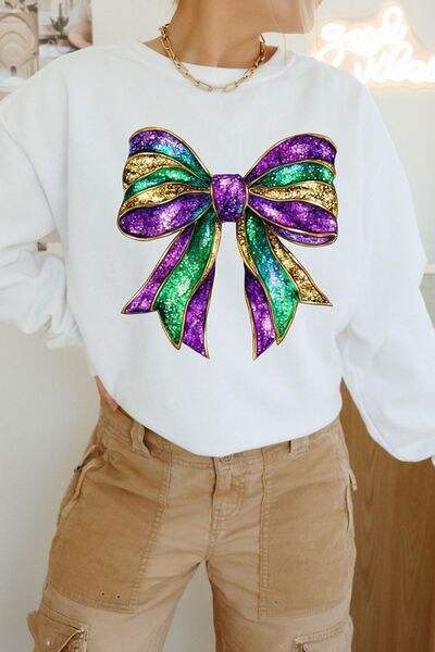 Bow Round Neck Long Sleeve Sweatshirt - Trendsi - Flyclothing LLC