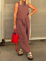 Lovelet Plaid Round Neck Sleeveless Top and Pants Set - Trendsi - Flyclothing LLC