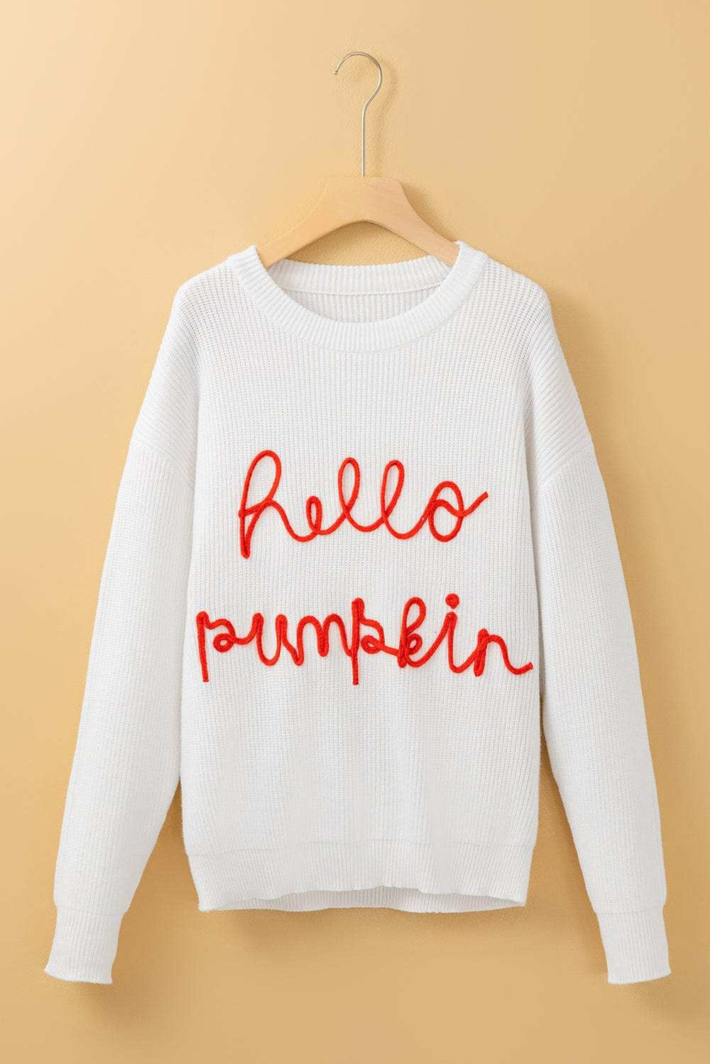 HELLO PUMPKIN Round Neck Long Sleeve Sweater - Trendsi - Flyclothing LLC