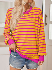 Lovelet Striped Contrast Long Sleeve Sweatshirt - Trendsi