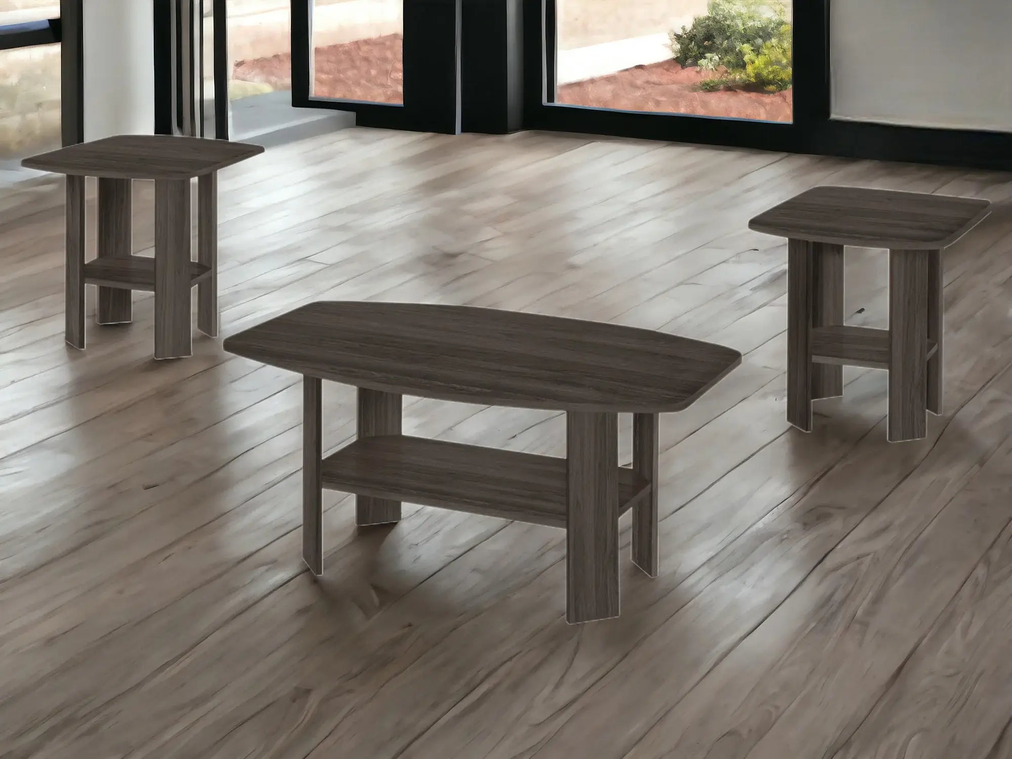 Set of Three 36" Oak Coffee Table With Three Shelves - Homeroots - Flyclothing LLC