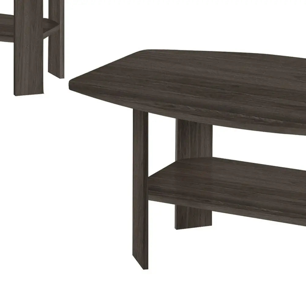 Set of Three 36" Oak Coffee Table With Three Shelves - Homeroots - Flyclothing LLC
