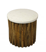 20" Brown And Ivory Marble And Solid Wood Round End Table - Homeroots - Flyclothing LLC