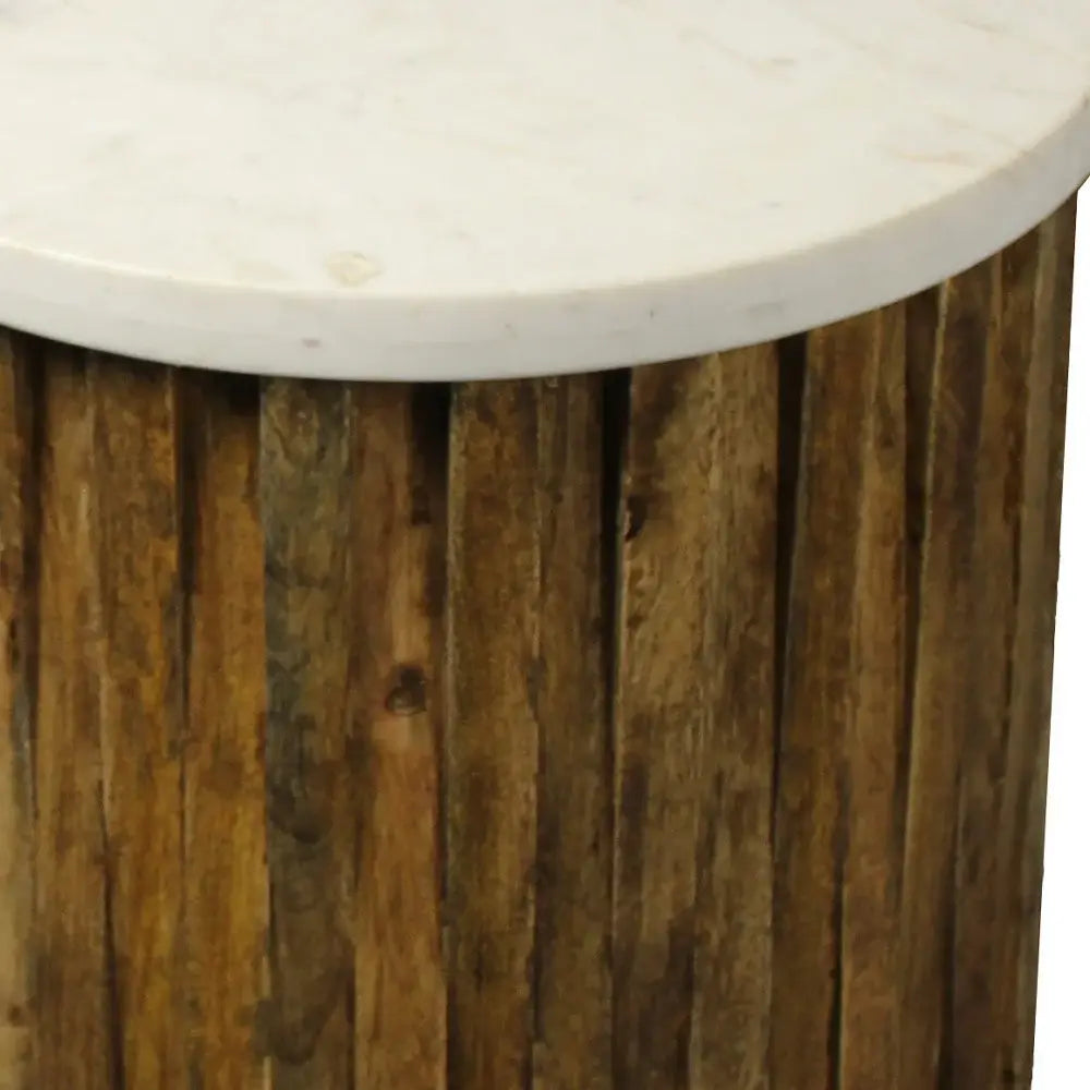 20" Brown And Ivory Marble And Solid Wood Round End Table - Homeroots - Flyclothing LLC