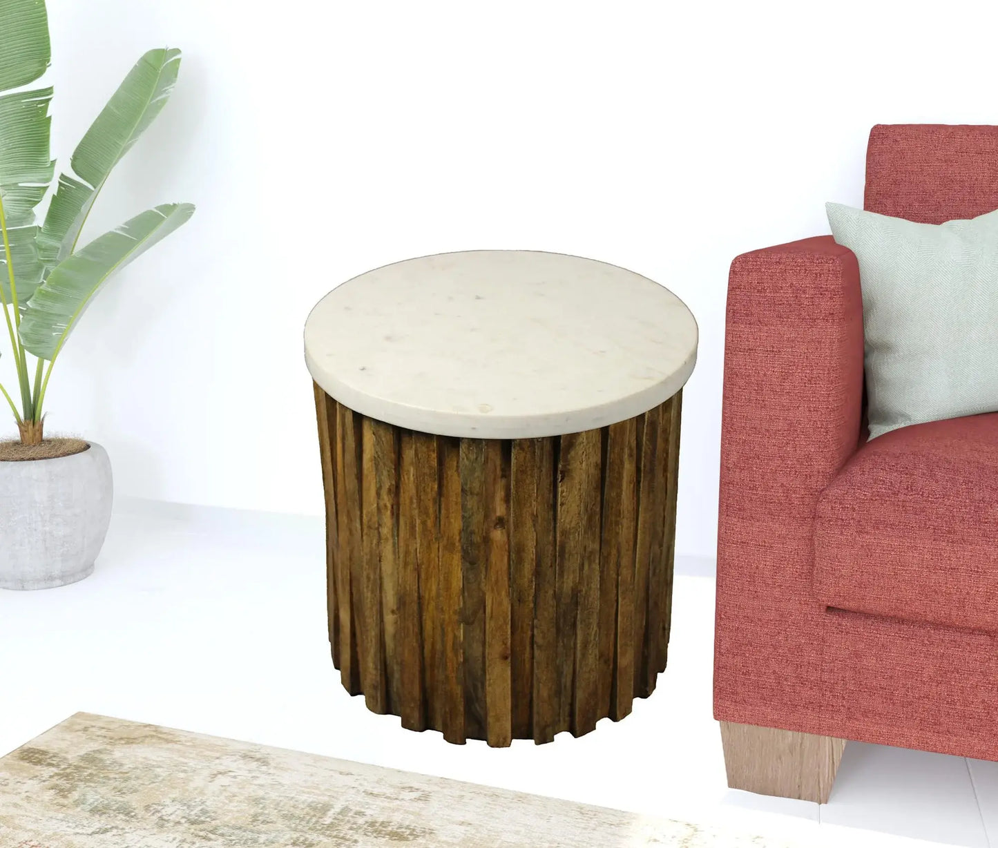 20" Brown And Ivory Marble And Solid Wood Round End Table - Homeroots - Flyclothing LLC