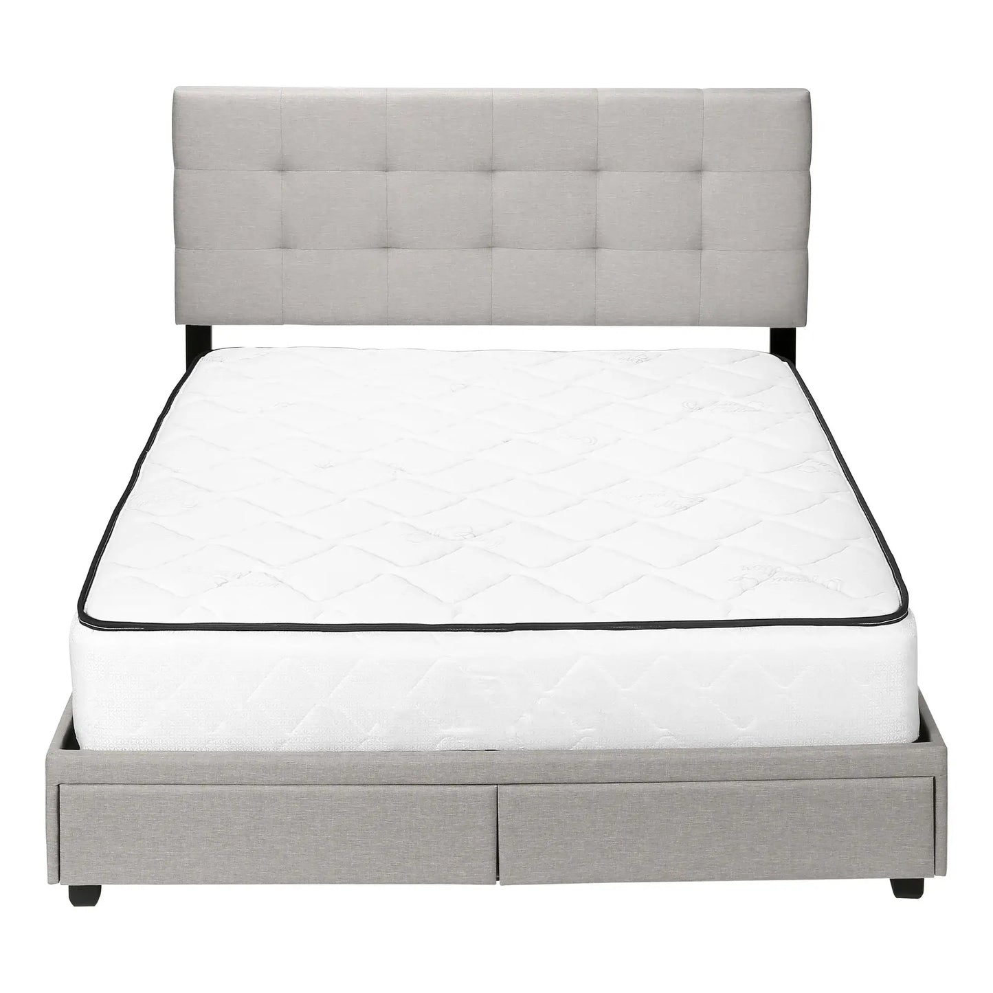 Gray Tufted Linen Upholstered Queen Bed Frame With Drawers - Homeroots - Flyclothing LLC