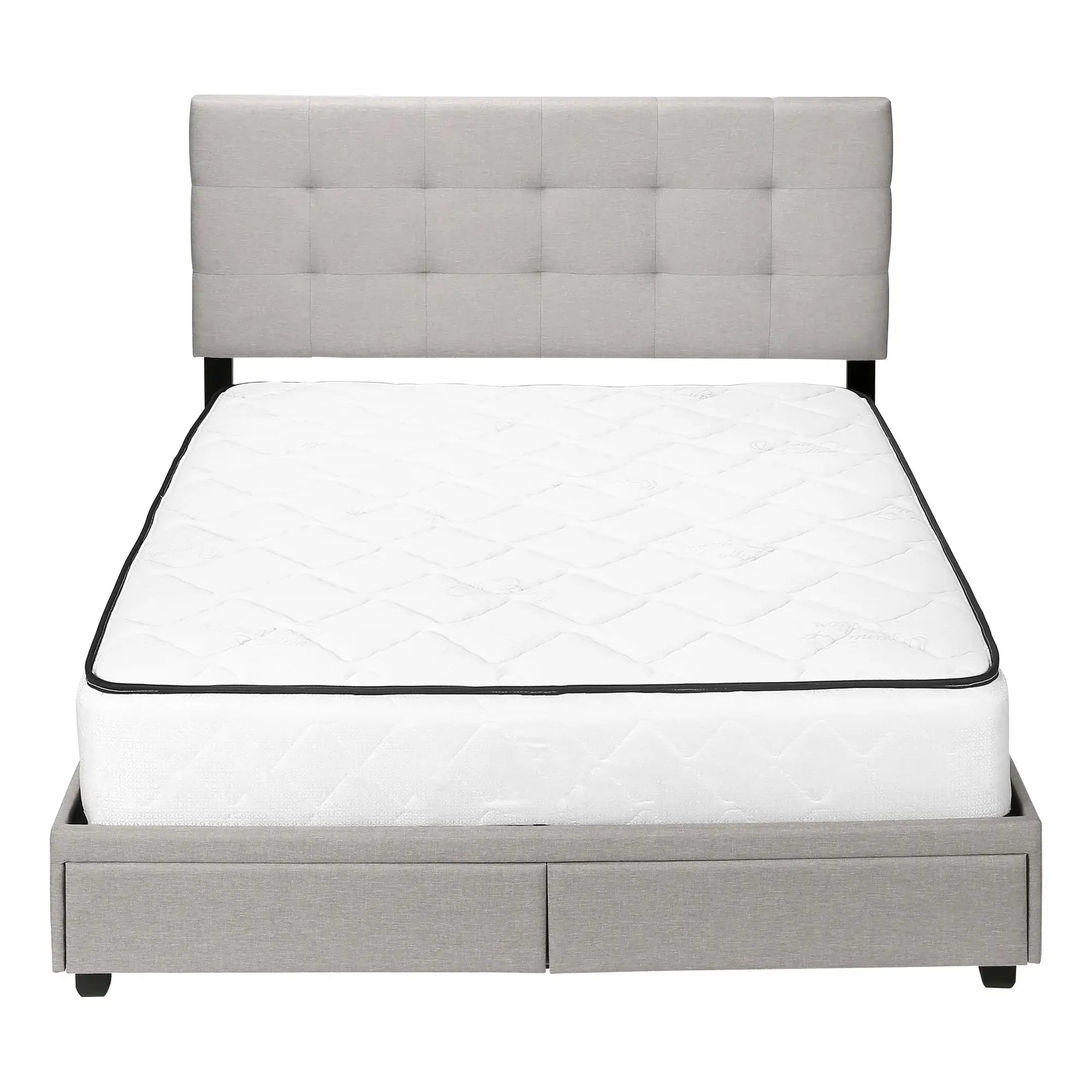 Gray Tufted Linen Upholstered Queen Bed Frame With Drawers - Homeroots - Flyclothing LLC