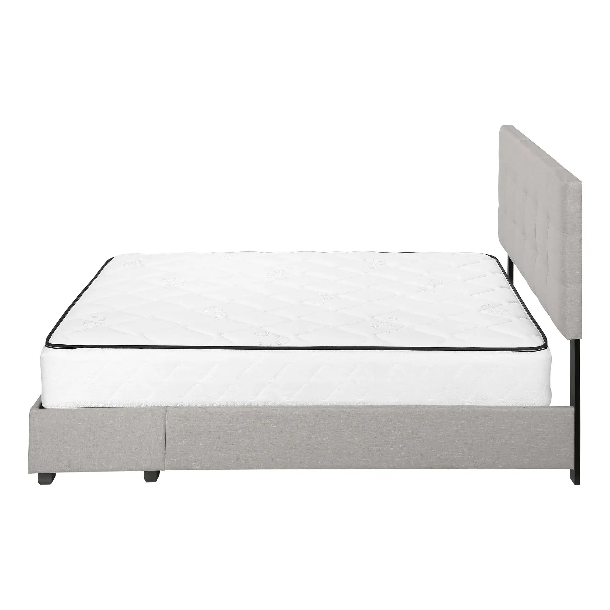 Gray Tufted Linen Upholstered Queen Bed Frame With Drawers - Homeroots - Flyclothing LLC