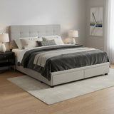 Gray Tufted Linen Upholstered Queen Bed Frame With Drawers - Homeroots - Flyclothing LLC