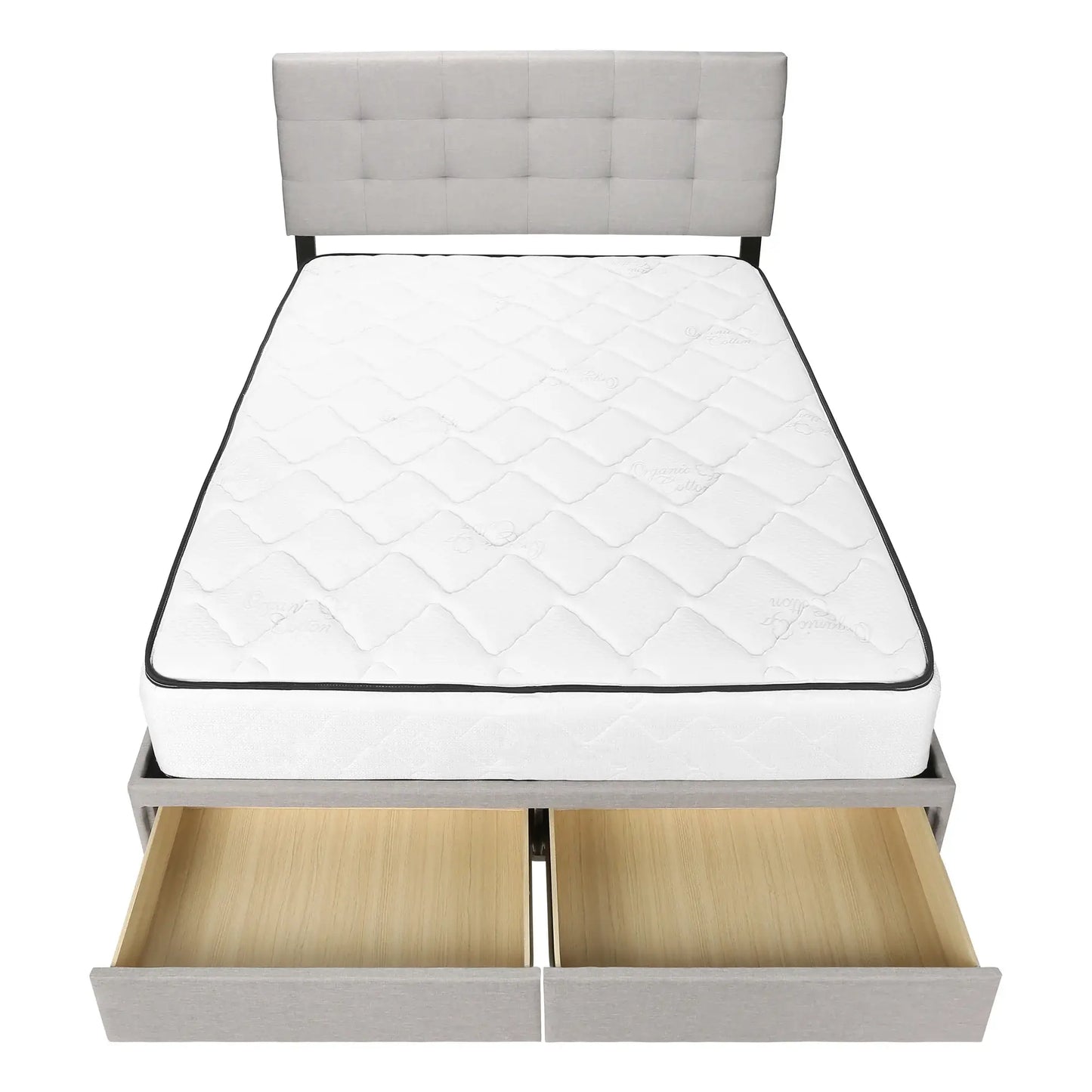 Gray Tufted Linen Upholstered Queen Bed Frame With Drawers - Homeroots - Flyclothing LLC