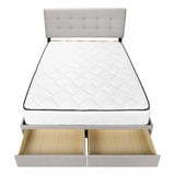 Gray Tufted Linen Upholstered Queen Bed Frame With Drawers - Homeroots - Flyclothing LLC