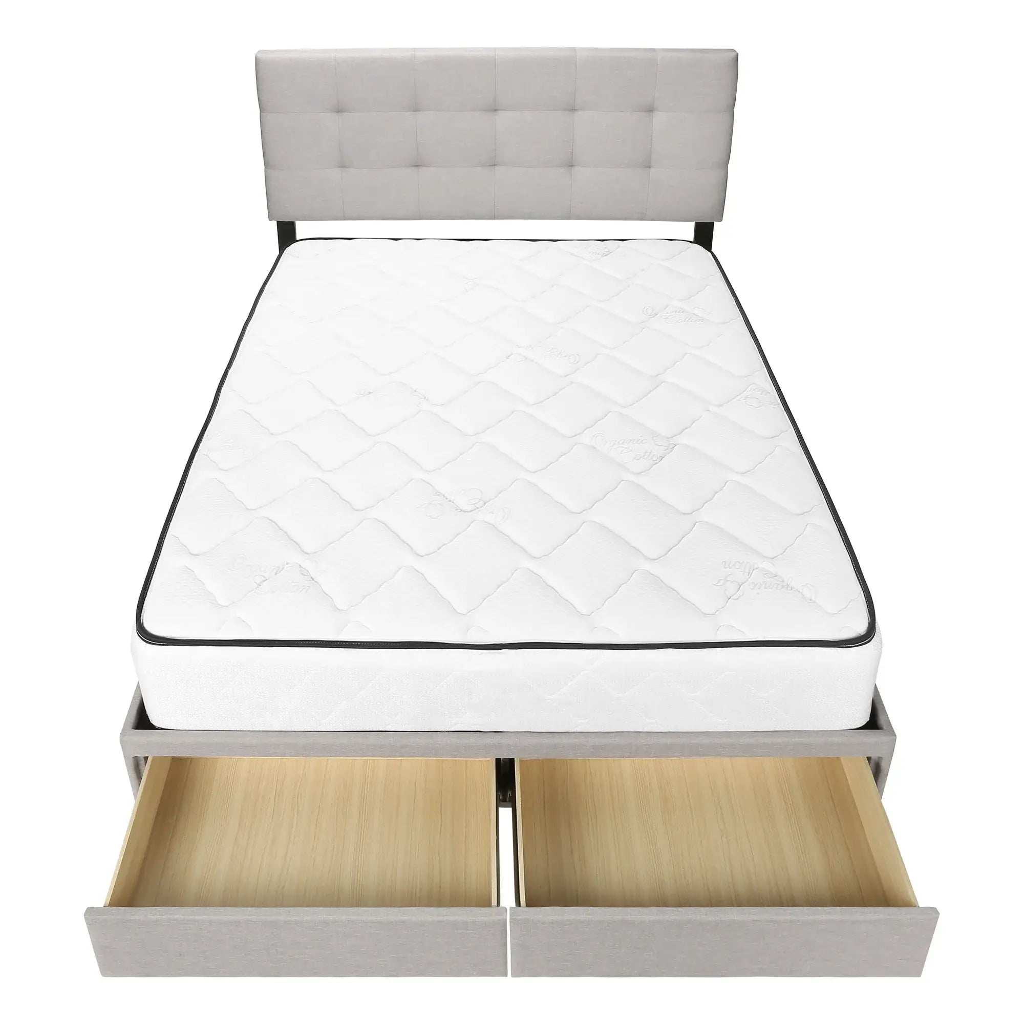 Gray Tufted Linen Upholstered Queen Bed Frame With Drawers - Homeroots - Flyclothing LLC
