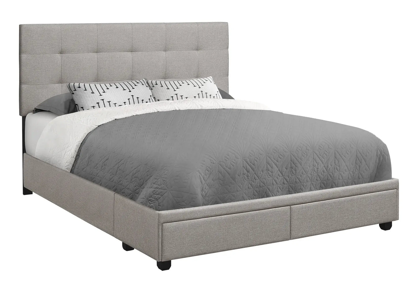Gray Tufted Linen Upholstered Queen Bed Frame With Drawers - Homeroots - Flyclothing LLC