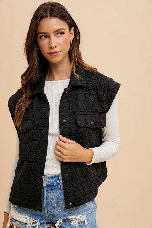 Annie Wear Texture Quilted Snap Down Vest Coat - Trendsi - Flyclothing LLC
