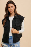 Annie Wear Texture Quilted Snap Down Vest Coat - Trendsi