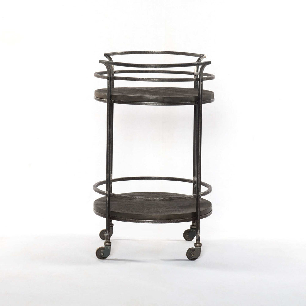 Dark Gray Iron And Solid Wood Round Rolling Bar Cart - Homeroots - Flyclothing LLC