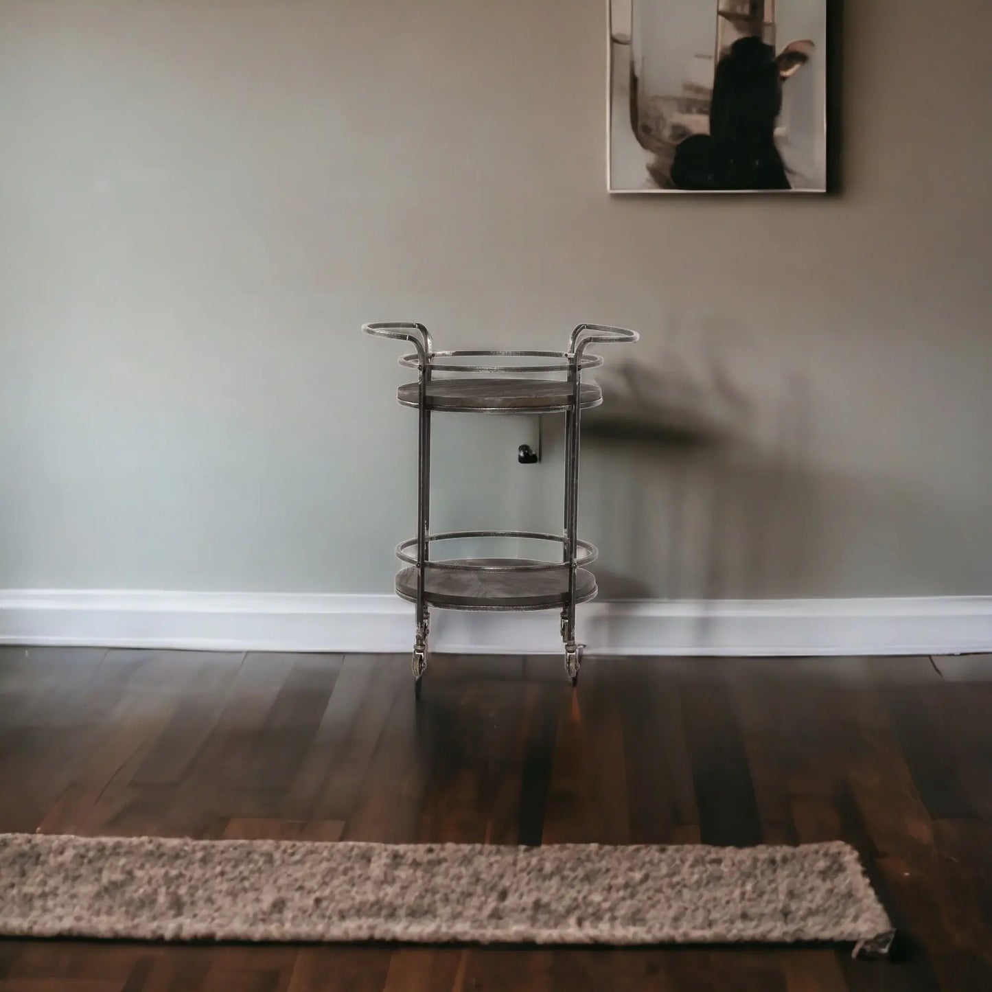 Dark Gray Iron And Solid Wood Round Rolling Bar Cart - Homeroots - Flyclothing LLC