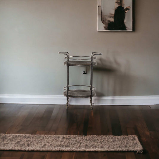 Dark Gray Iron And Solid Wood Round Rolling Bar Cart - Homeroots - Flyclothing LLC