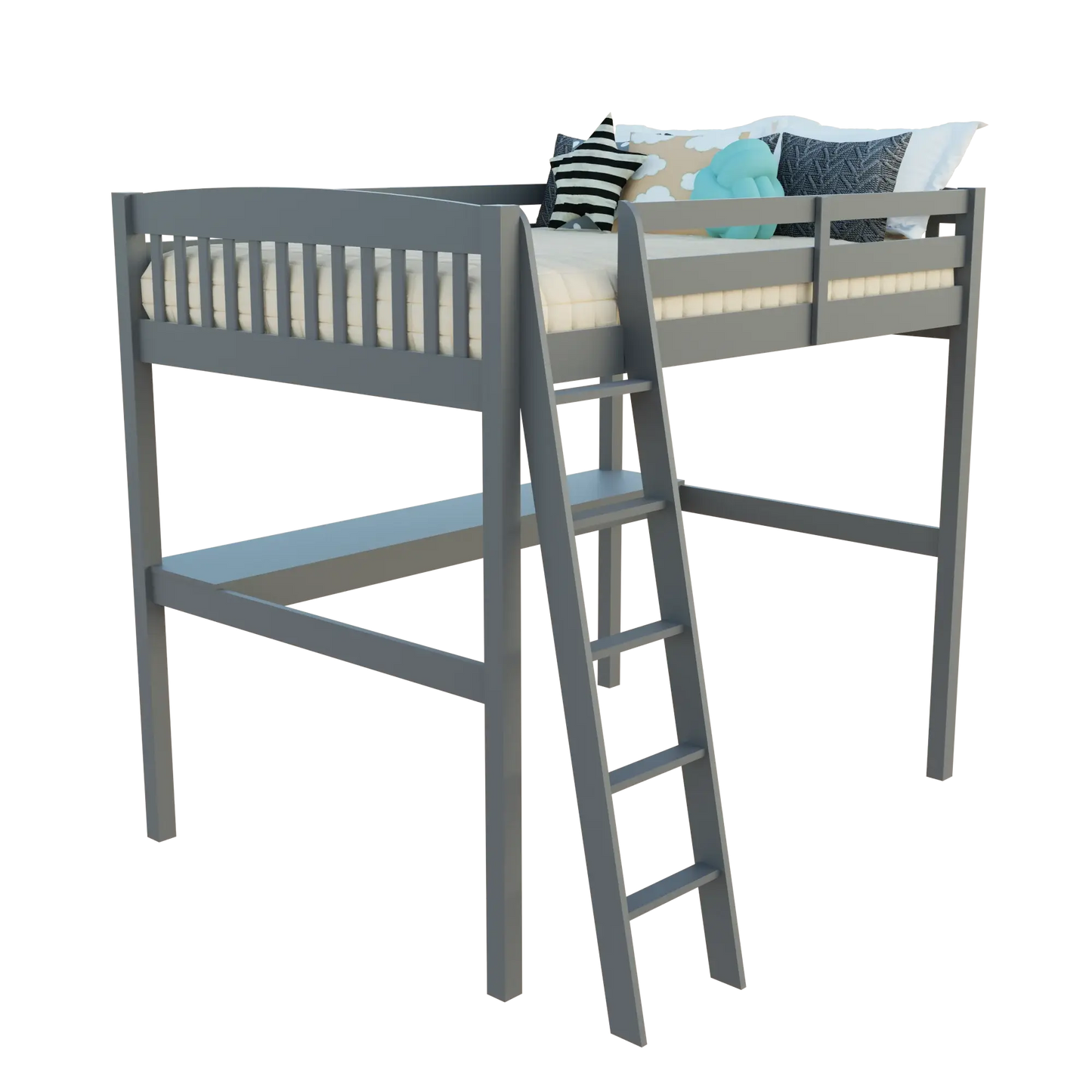 Gray Solid Wood Full Double Size Loft Bed with Desk and Storage - Homeroots - Flyclothing LLC