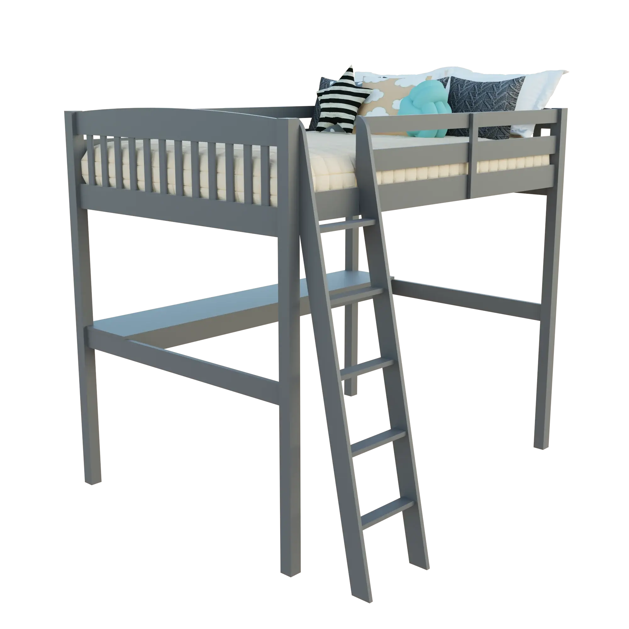 Gray Solid Wood Full Double Size Loft Bed with Desk and Storage - Homeroots - Flyclothing LLC