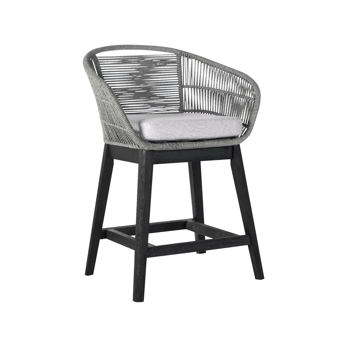 38" Light Gray Solid Wood Low back Outdoor Bar Height chair with Footrest - Homeroots - Flyclothing LLC