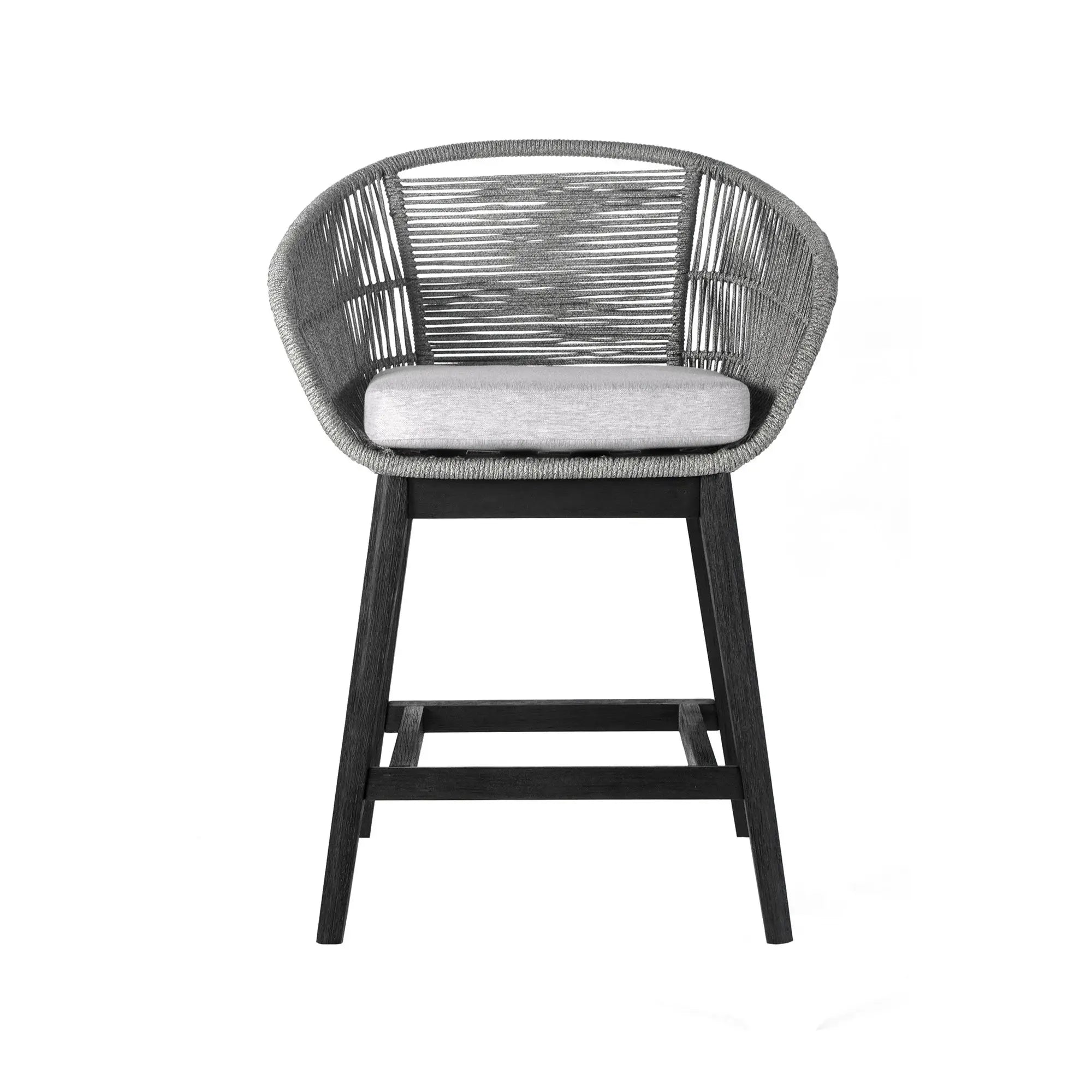 38" Light Gray Solid Wood Low back Outdoor Bar Height chair with Footrest - Homeroots - Flyclothing LLC