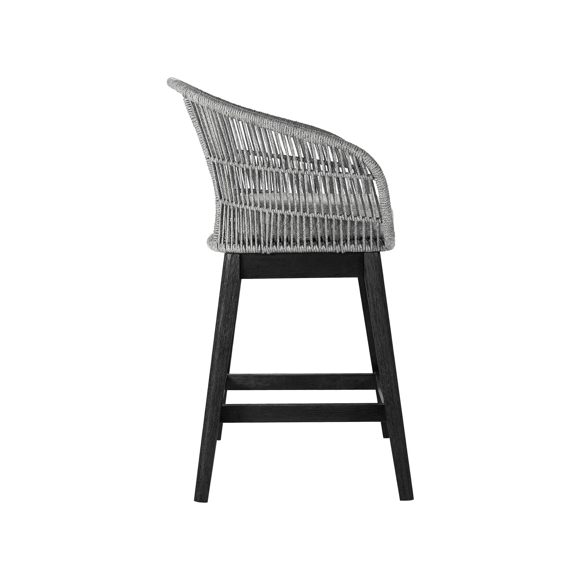 38" Light Gray Solid Wood Low back Outdoor Bar Height chair with Footrest - Homeroots - Flyclothing LLC