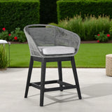 38" Light Gray Solid Wood Low back Outdoor Bar Height chair with Footrest - Homeroots - Flyclothing LLC