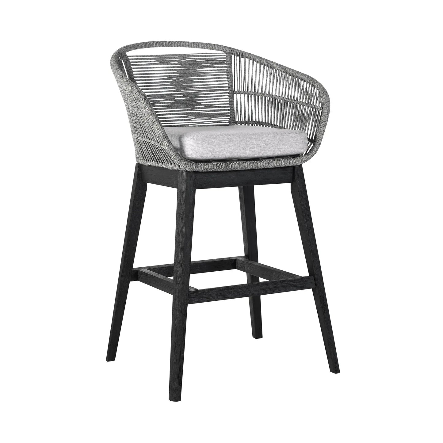 43" Light Gray Solid Wood Low back Outdoor Bar Height chair with Footrest - Homeroots - Flyclothing LLC